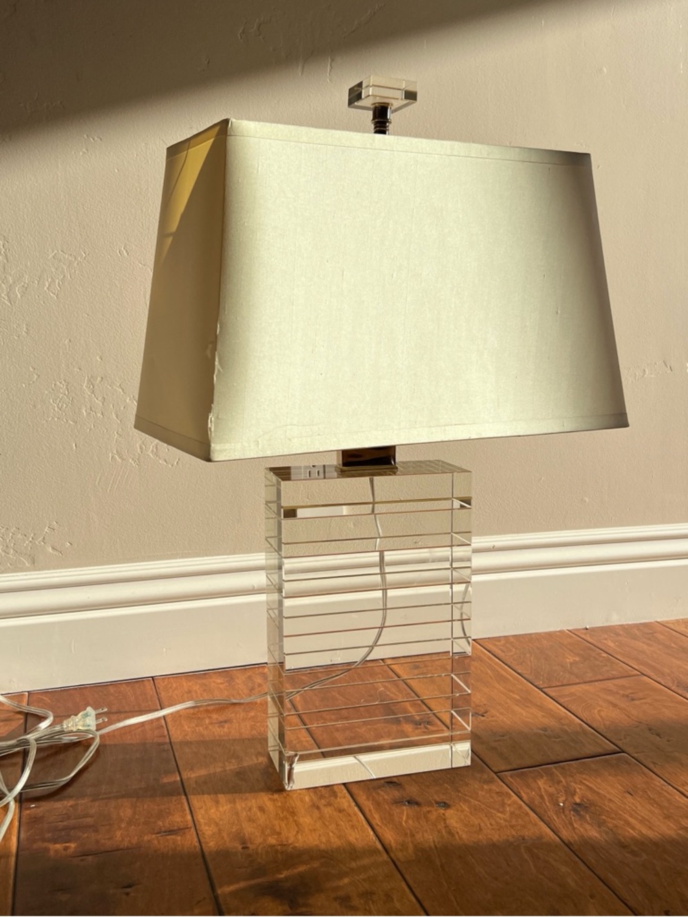 Restoration Hardware Crystal Block Table Lamp with White Rectangular Shade